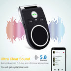 Bluetooth KFZ Freisprecheinrichtung, Bluetooth 5.0 In Car Speakerphone Handsfree Car Kit mit Geräuschunterdrückendes mikrofon und Stereo-Sound für GPS, Musik, Telefongespräche Unterstützt 2 Telefone