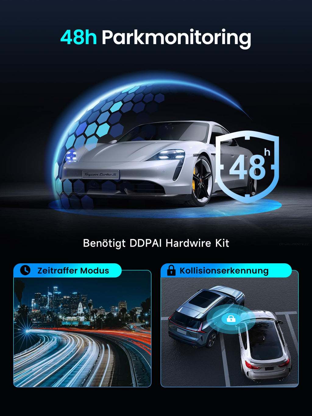 DDPAI Z50 Pro Dashcam Auto Vorne Hinten 4K+1080P, Echtes 4K AI-ISP Nachtsicht Dash Cam, Autokamera mit 64GB Karte, 4G LTE Support, 5GHz WiFi 6 GPS, 48H Parküberwachung, 3" IPS-Display, G-Sensor, ADAS