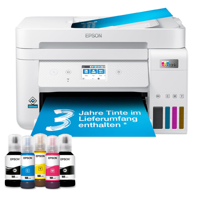 Epson EcoTank ET-4856 A4-Multifunktions-Wi-Fi-Tintentankdrucker, mit einem im Lieferumfang enthaltenen Vorrat an Tinten bis zu 3 Jahren