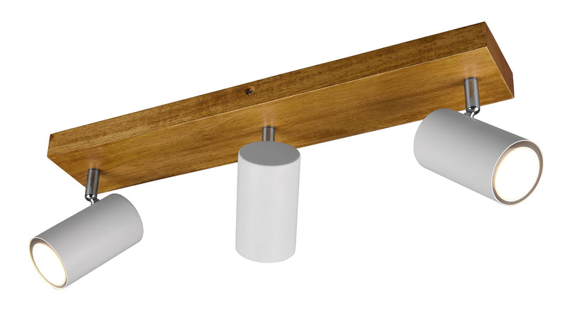 Trio Leuchten Spotbalken Marley 812400331, Metall Weiß matt, Holz, exklusiv 3x GU10