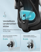 SONGMICS Ergonomischer Bürostuhl, Computerstuhl, Mesh-Stuhl, Lendenkissen und Kopfstütze verstellbar, maximale Belastung: 150 kg, höhenverstellbar, Tintenschwarz, OBN063B01