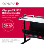 Olympia TR 1307 Rollenschneidegerät | Papierschneider Din A0 | 1300 mm Arbeitsbreite | Schneidemaschine Papier | bis zu 7 Blätter | Papierschneidemaschine mit Auffangbehälter & Untergestell | Silber