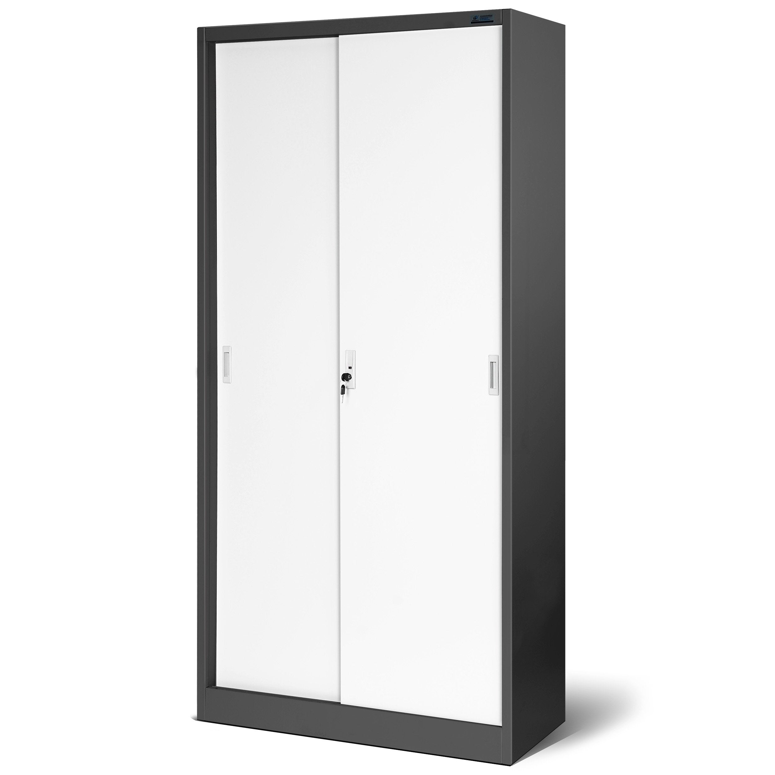 Jan Nowak Aktenschrank Büroschrank mit Schiebetüren Metall 4 Fachböden Pulverbeschichtung Abschließbar 185 cm x 90 cm x 40 cm (Anthrazit-Weiß)