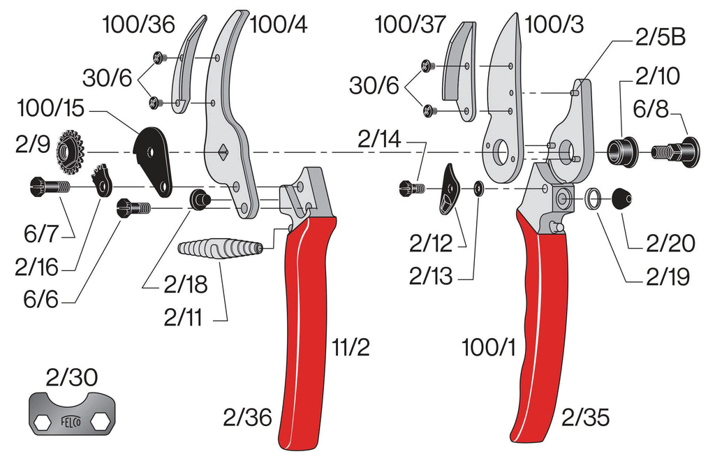 FELCO 100 Rosenschere (Blumenschere, Schnitt-ø 10 mm, Länge 210, Gartenschere für große Hände, Blumenpflückschere, ergonomischer Griff)