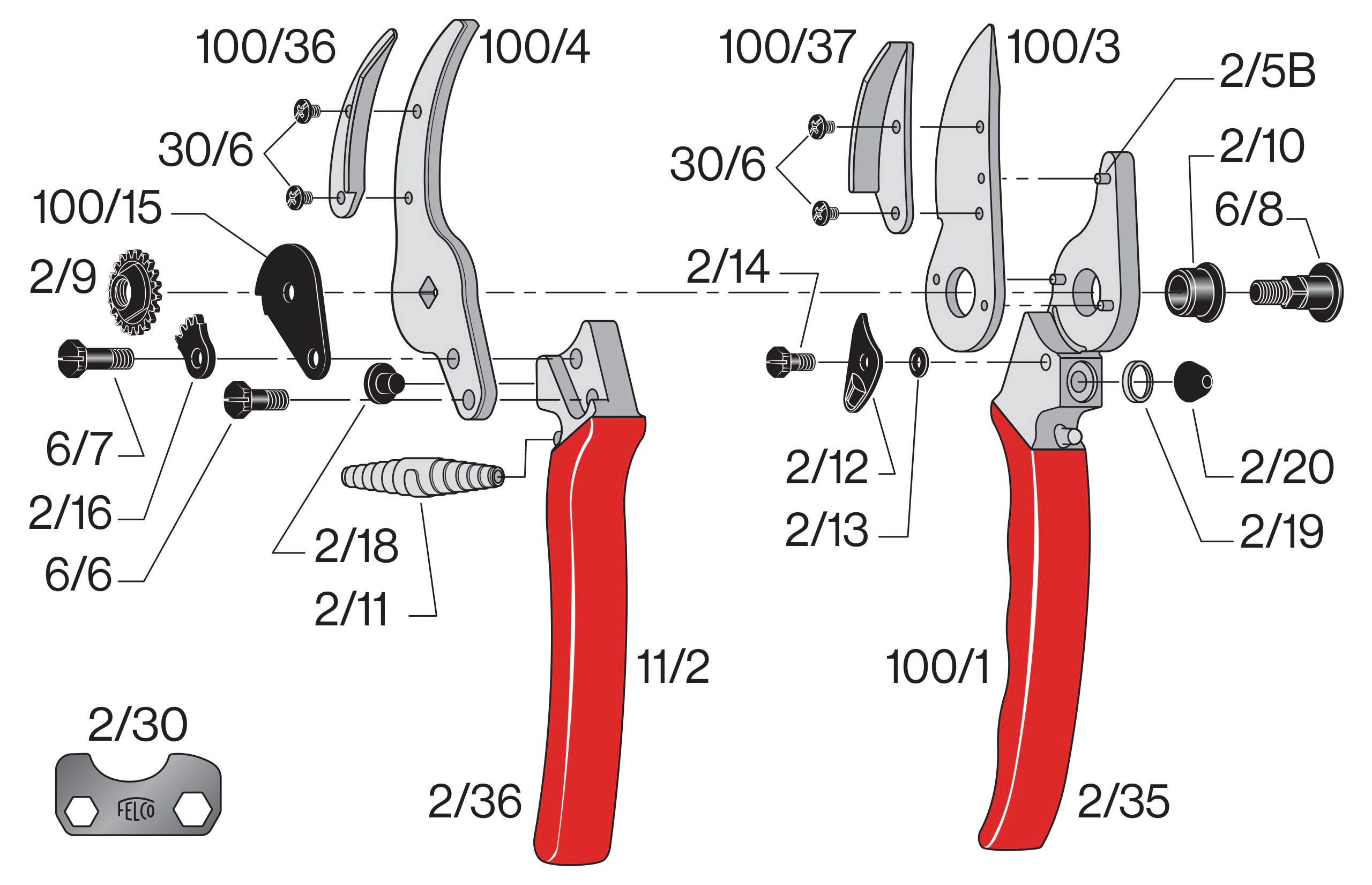 FELCO 100 Rosenschere (Blumenschere, Schnitt-ø 10 mm, Länge 210, Gartenschere für große Hände, Blumenpflückschere, ergonomischer Griff)