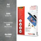 Fellowes Laminierfolie A4 SuperQuick, 125 Mikron (2 x 125mic), 100 Stück, Längsseite versiegelt, für A3 Laminiergeräte