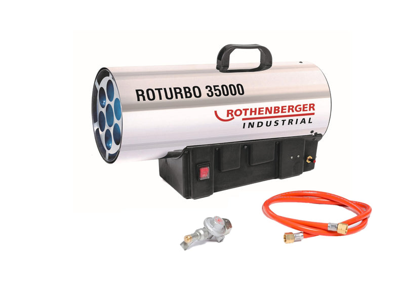Rothenberger Industrial Gas – Heiz – Kanone/Gebläse RoTurbo 35000 inkl. Piezo-Zündung, Schlauch & Schlauchbruchsicherung 34,0 kW, 1500000363