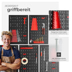 tectake® Werkzeug Lochwand aus Metall, 200 x 60 x 2 cm, Werkzeugwand Lochplatte, inkl. Werkzeughalter Set Haken und Halterungen, Wandregal Regalsystem für Werkbank, Garage, Werkstatteinrichtung - 5tlg