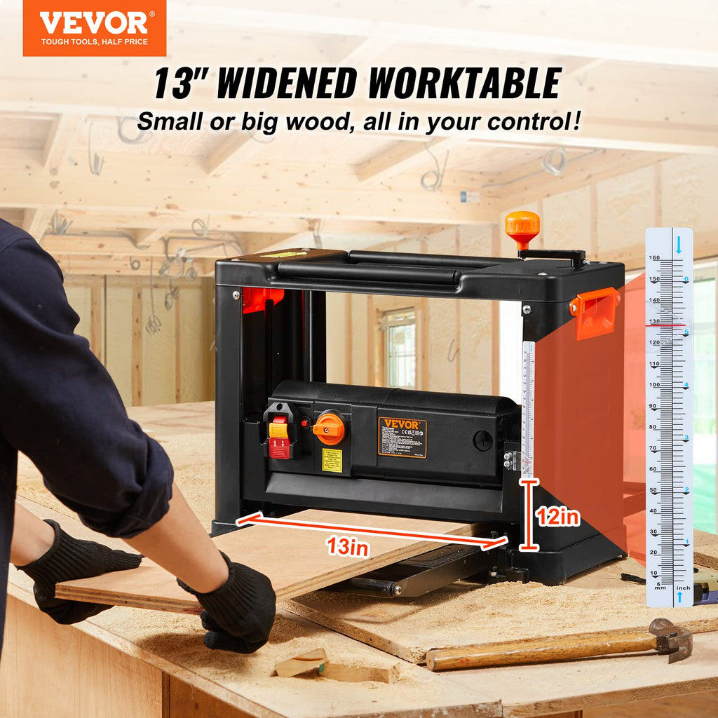VEVOR Dickenhobelmaschine 2000W Leistung Dickenhobel 3 Hobelmesser Hobelmaschine Zwei Geschwindigkeiten 23500U/min Hobelbreite 33cm Schnittstärken 15cm Tischhobelmaschine Ideal zur Holzbearbeitung