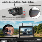 2 Magnetische Rückfahrkamera Kabellos, 7 Zoll 1080P FHD Monitor, 9600mAh Wiederaufladbare Akku, 1-Min Einrichtung, IP69K Wasserdicht Rückfahrkameras für Wohnmobile,Anhänger und LKWs