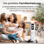 Pro Breeze 2500W Ölradiator mit 11 Heizrippen, Elektrischer Heizkörper, 24h Timer, Ölradiator energiesparend, 3 Heizstufen, Einstellbares Thermostat & Sicherheitsabschaltfunktion - weiß