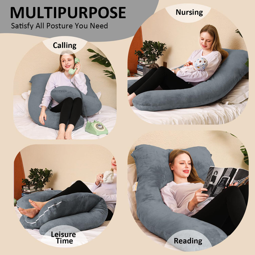 Chilling Home Schwangerschaftskissen, U Form Seitenschläferkissen mit Bezug U Kissen Stillkissen groß Lagerungskissen, Kissen für Frauen und Seitenschläfer(Schwarz Blau)