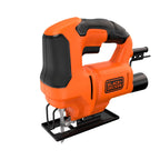 BLACK+DECKER 400W Stichsäge (kompakt und schlank, mit verstellbarem Sägeschuh, Gebläse und Feststellschalter, optimal für solide Gerad-, Kurven- und Gehrungsschnitte, inkl. Holzsägeblatt) BES602