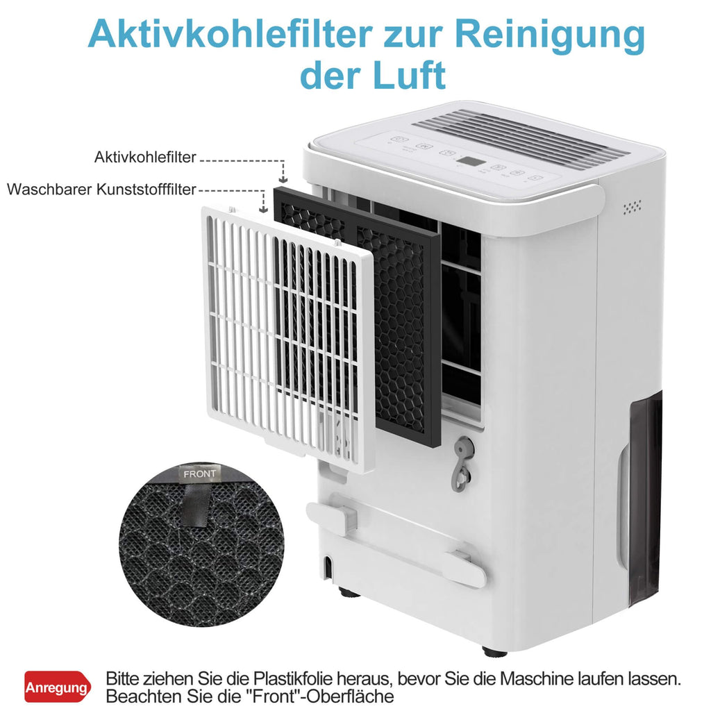 SHINCO Luftentfeuchter Elektrisch 10L,Raumentfeuchter mit Feuchtigkeitssensor,Energieeinsparung,Entfeuchter mit Aktivkohlefilter,Wäsche trocknen,Automatischer Neustart,Ablaufschlauch,45m³/15m²