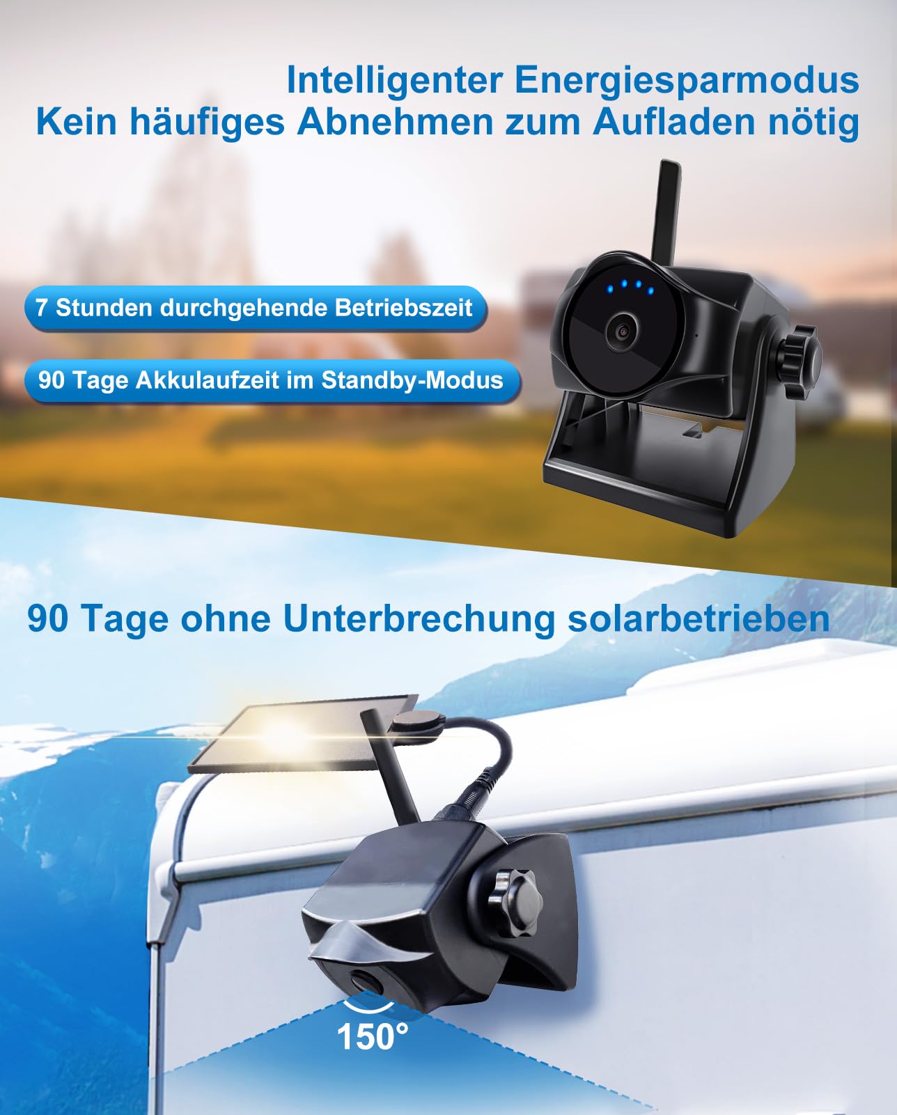 1080P Magnetische kabellose Rückfahrkamera, WiFi-Rückfahrkamera mit langlebigem Akku, 90 Tage Standby, Nachtsicht, IP69K, einfache Installation für LKWs, Anhänger, kompatibel mit Telefon, Pad
