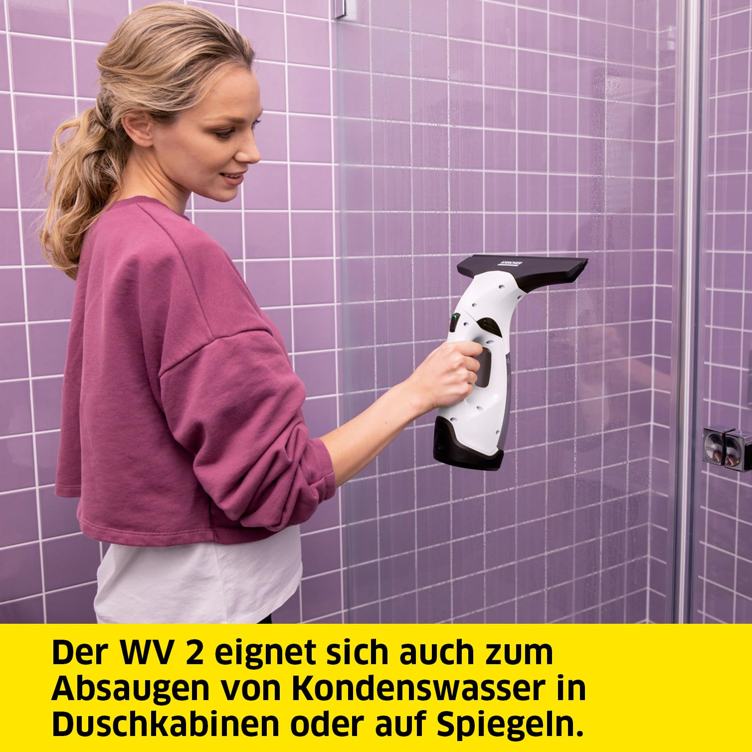 Kärcher Akku-Fenstersauger WV 2 Plus N, Akkulaufzeit: 35 min, LED-Ladezustandsanzeige, 2 Absaugdüsen, Sprühflasche mit Mikrofaserbezug, 20 ml Fensterreiniger-Konzentrat