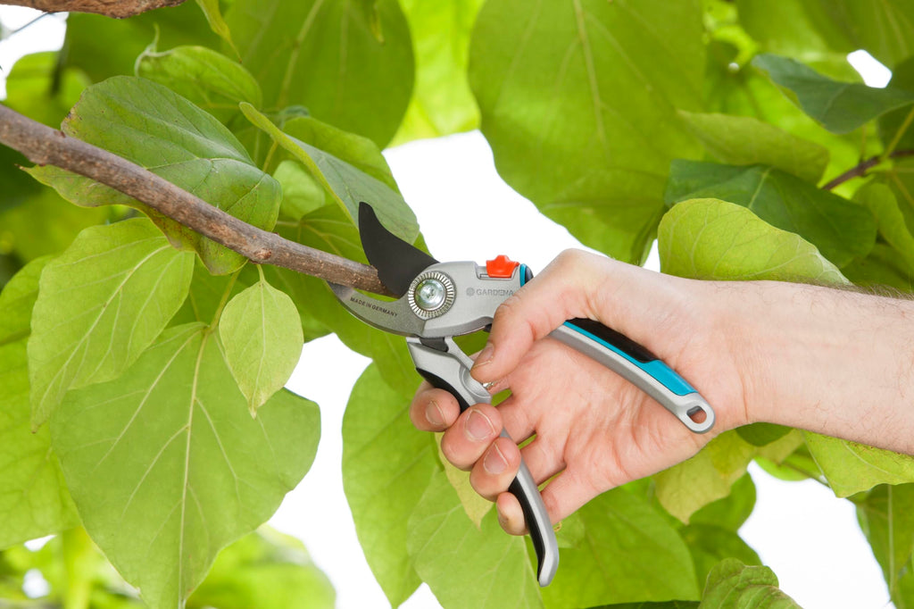 Gardena Gartenschere Alu B/L: Pflanzenschonende Baumschere mit Bypass-Schneide für Äste und Zweige bis 25 mm Durchmesser, robuste Alugriffe, auswechselbare Klinge, nachstellbares Gewerbe (8906-20)