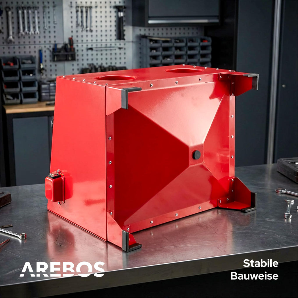 Arebos Sandstrahlkabine 90 Liter | Sandstrahlgerät mit Strahlpistole mit 4 Keramikdüsen | zur Aufbereitung | Arbeitshandschuhe | Sichtfenster inkl. 4 Ersatzfolien