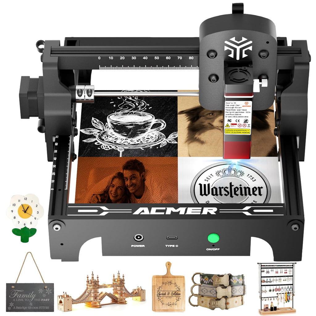 ACMER S1 6W Laser graviermaschine Anfänger, Tragbarer Laserschneider & Gravurgerät für DIY Holz, Metall, Acryl, Leder,130x130mm Gravurbereich, Laserklasse 4,Ideal für Kleinunternehmen