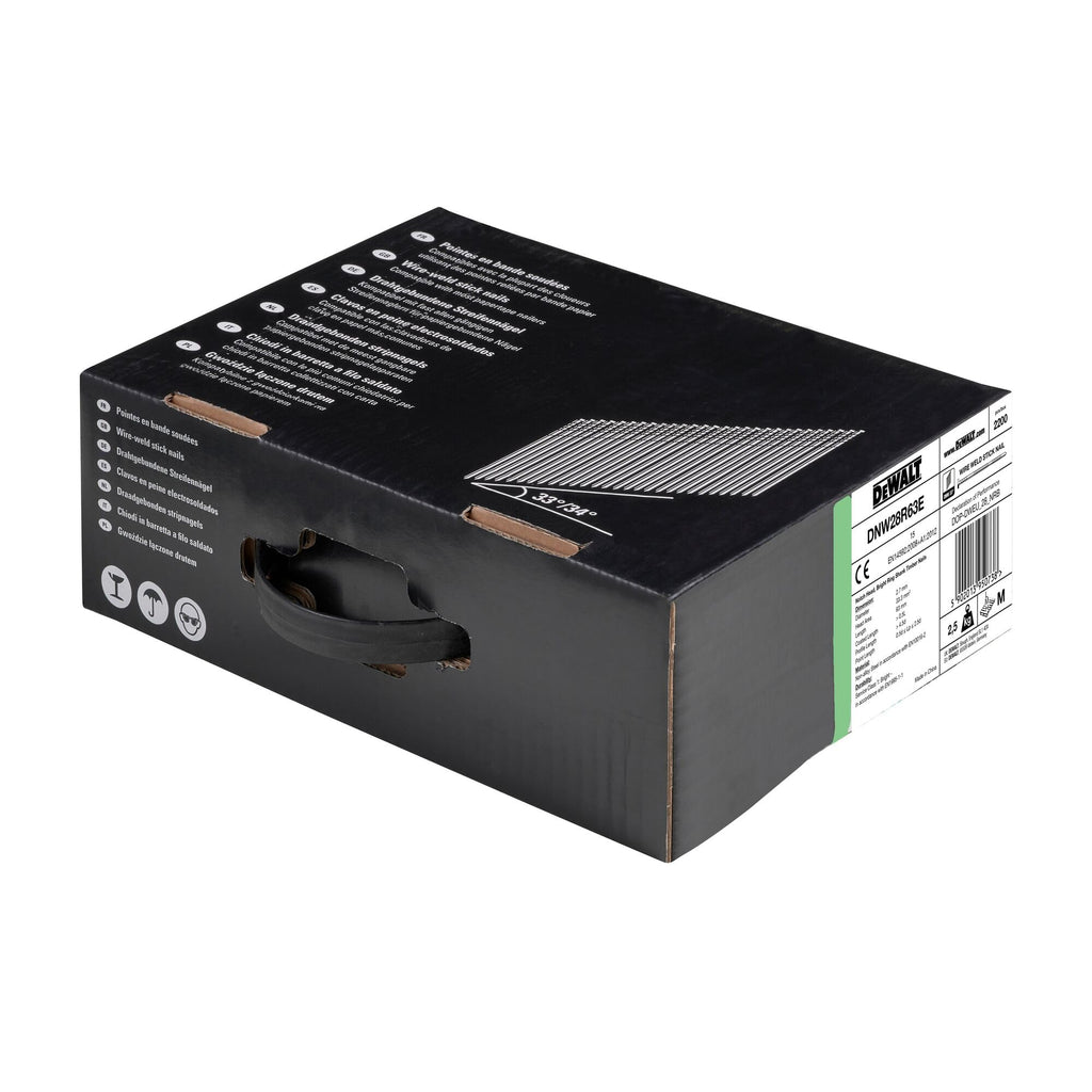 DEWALT DNW28R50E D-Kopf-Nägel (Typ 34°, D-Kopf, Ringschaft, drahtgeb., Ø: 2.80mm, Länge: 63mm, passend zu Akku Nagler DCN690, DCN691, DCN692, DCN695, Druckluftnagler DPN9033 u. DPN9033SM) 2.200 Stück