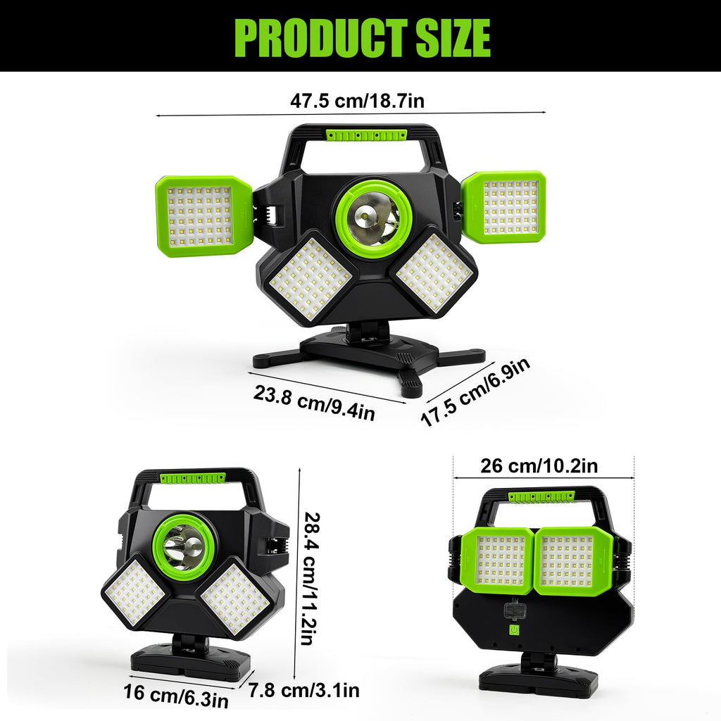 SYLSTAR LED Strahler Akku 55W, 5000LM Magnetische LED Arbeitsleuchte, Baustrahler Akku Faltbar & 360° Drehbar, 6 Modi Baustellenlampe für Werkstatt, Baustelle, Camping, Autoreparatur