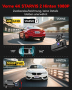 REDTIGER 4K STARVIS 2 Dashcam Auto Vorne Hinten,Touchscreen 3,18 Zoll,Sprachsteuerung,Dash Cam Auto 5.8GHz WiFi 6,GPS,Kostenlose 128GB Karte,2160P UHD-Nachtsicht,Notfall-Sperre,Parkmonitor (F7N Touch)
