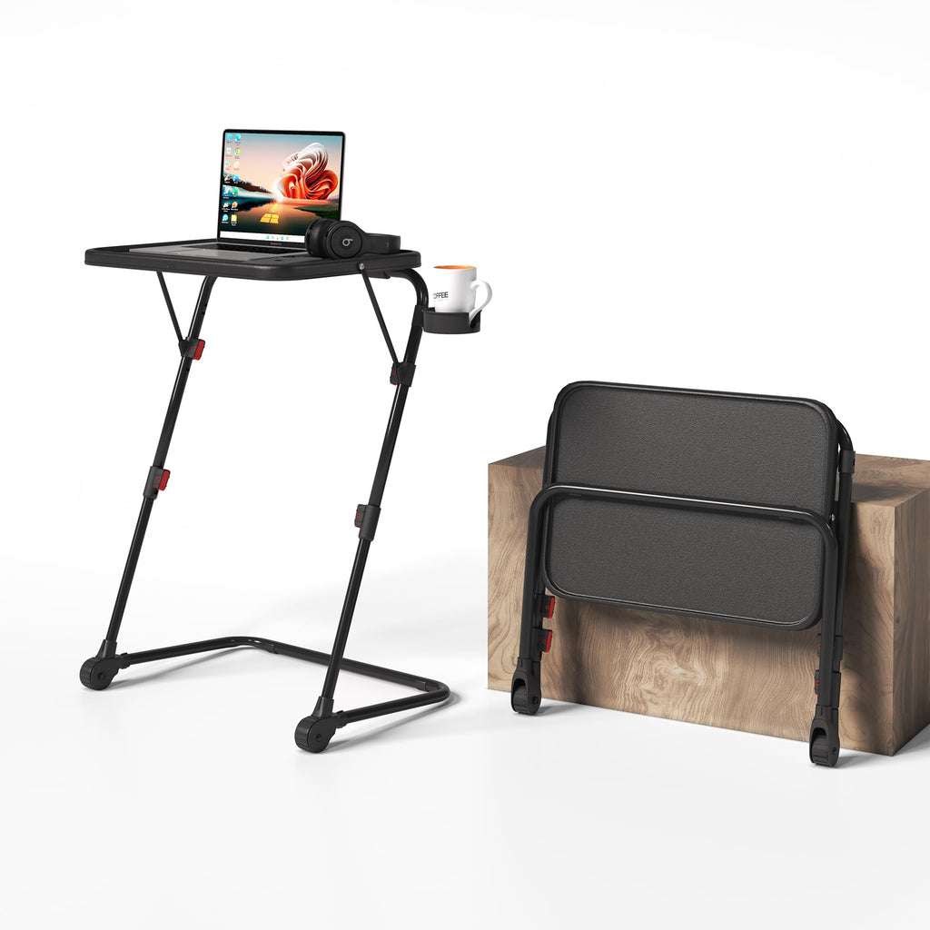 MEUBLE Cosy Kleiner Klappbarer Laptoptisch Höhenverstellbar Schreibtisch Beistelltisch Ohne Montage Sofatisch Neigbar Computertische Betttisch Pflegebett, Schwarz
