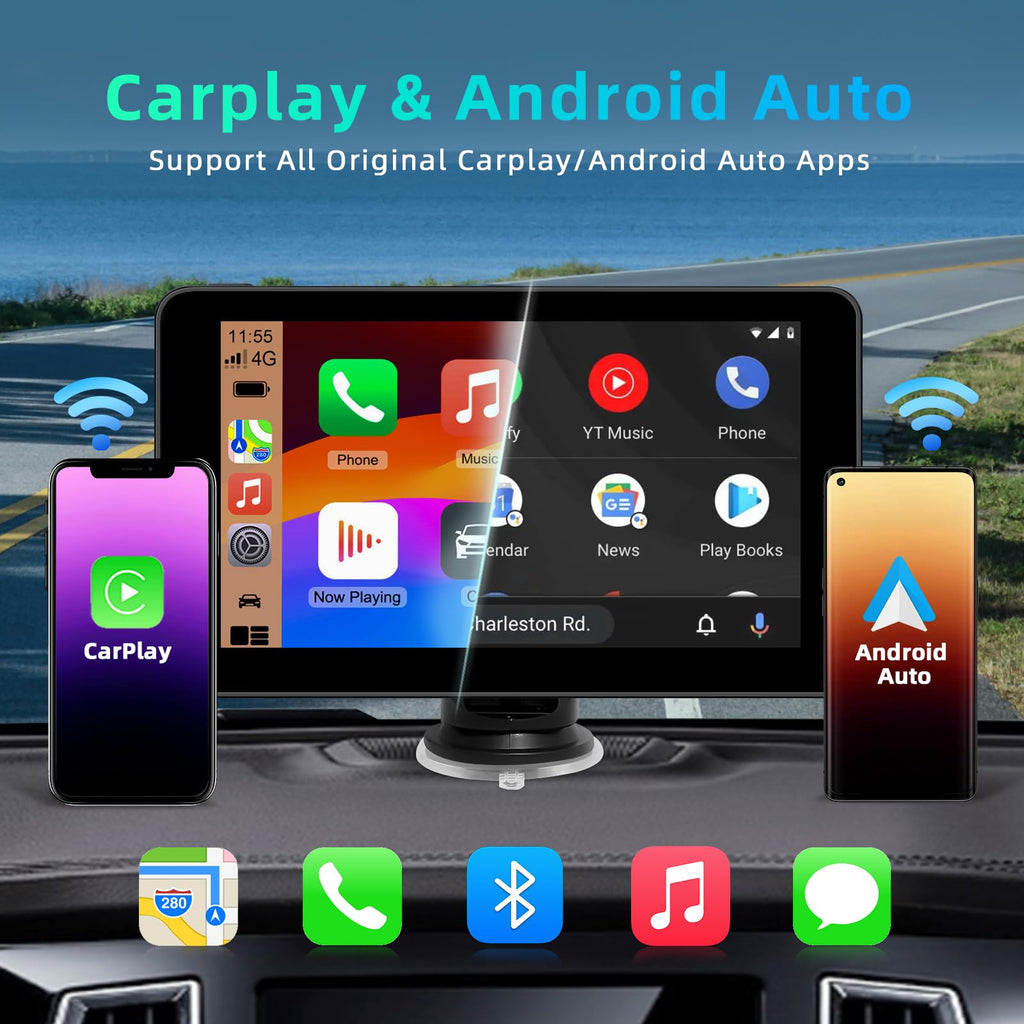 Android Auto Display & Carplay Display, 7-Zoll HD Auto Stereo Carplay Display mit Bluetooth, Sprachsteuerung, AUX, FM, Airplay,Videowiedergabe,GPS-Navigation,Wireless Carplay Display für All Vehicles