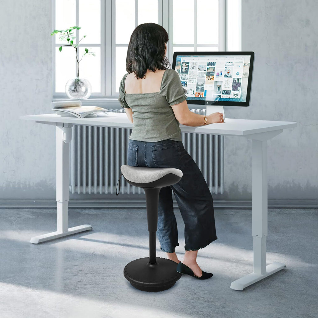 IWMH Ergonomischer Arbeitshocker, Hochverstellbare Stehhilfe, Atmungsaktiver Sitz-Steh-Hocker 360° Drehbar, Ergonomische Stehhocker Büro, Grau (Grau)