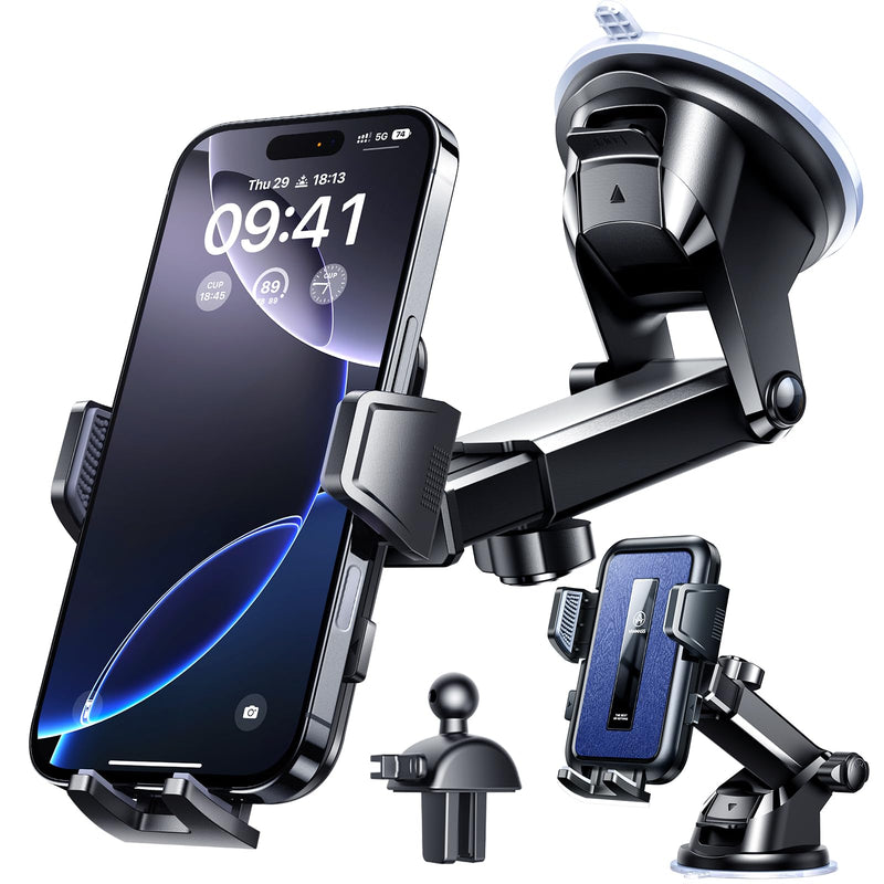VANMASS 2025【True Militär-Klasse】 Handyhalterung Auto【Upgrade Super Saugnapf & Clip 】 4 in 1 Handy Halterung Auto Handyhalter Armaturenbrett Scheibe Lüftung Zubehör Kohlefaser Blue