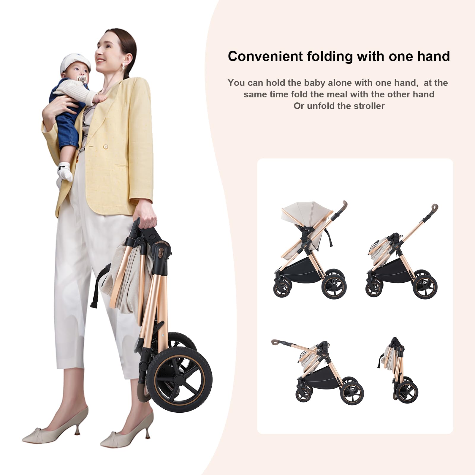 BEBBY 3-in-1 Kinderwagen KombiKinderwagen-Set 2-in-1 Buggy faltbar Luxus Hochlandschaft Neugeborenes Tragbarer Zusammenklappbarer Kinderwagen Travel System (D2-Black., H2-D)