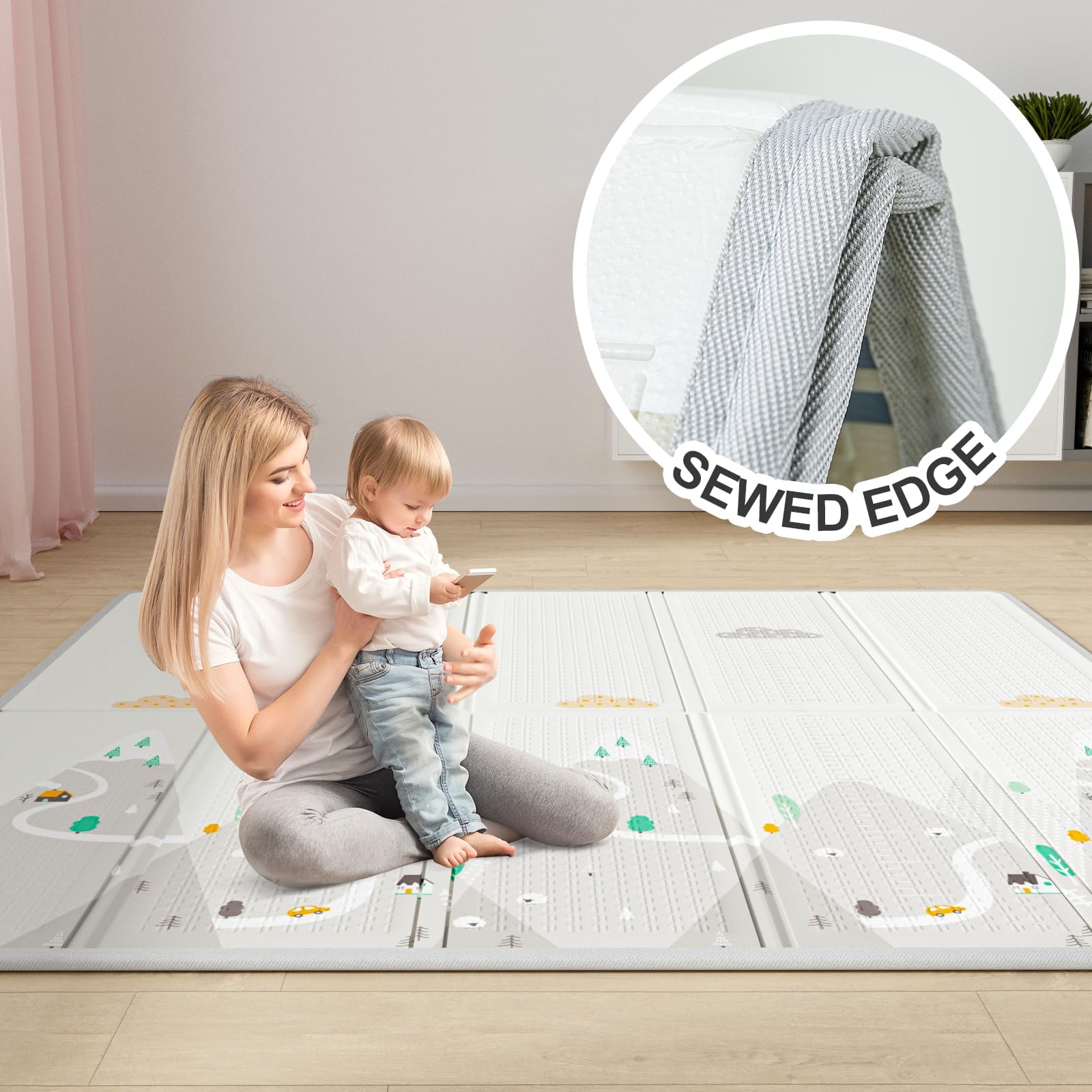 Cafolatt Baby Laufgitter mit Matte 150x150 cm, Laufstall Baby mit Matratze, Sicher und Geräumig für die Wohnung, Rutschfeste Basis, Atmungsaktives Netzdesign (150X150X64 cm)