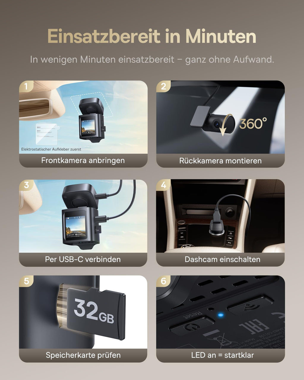 Baseus VD1 Pro Dashcam Auto Vorne Hinten 4K+1080P, Solar-Dashcam mit 14-Tägiger Batterie-Standby-Parkmodus, Dash Camera Auto mit Akku, STARVIS Nachtsicht, 5GHz WLAN, GPS, 32GB Karte