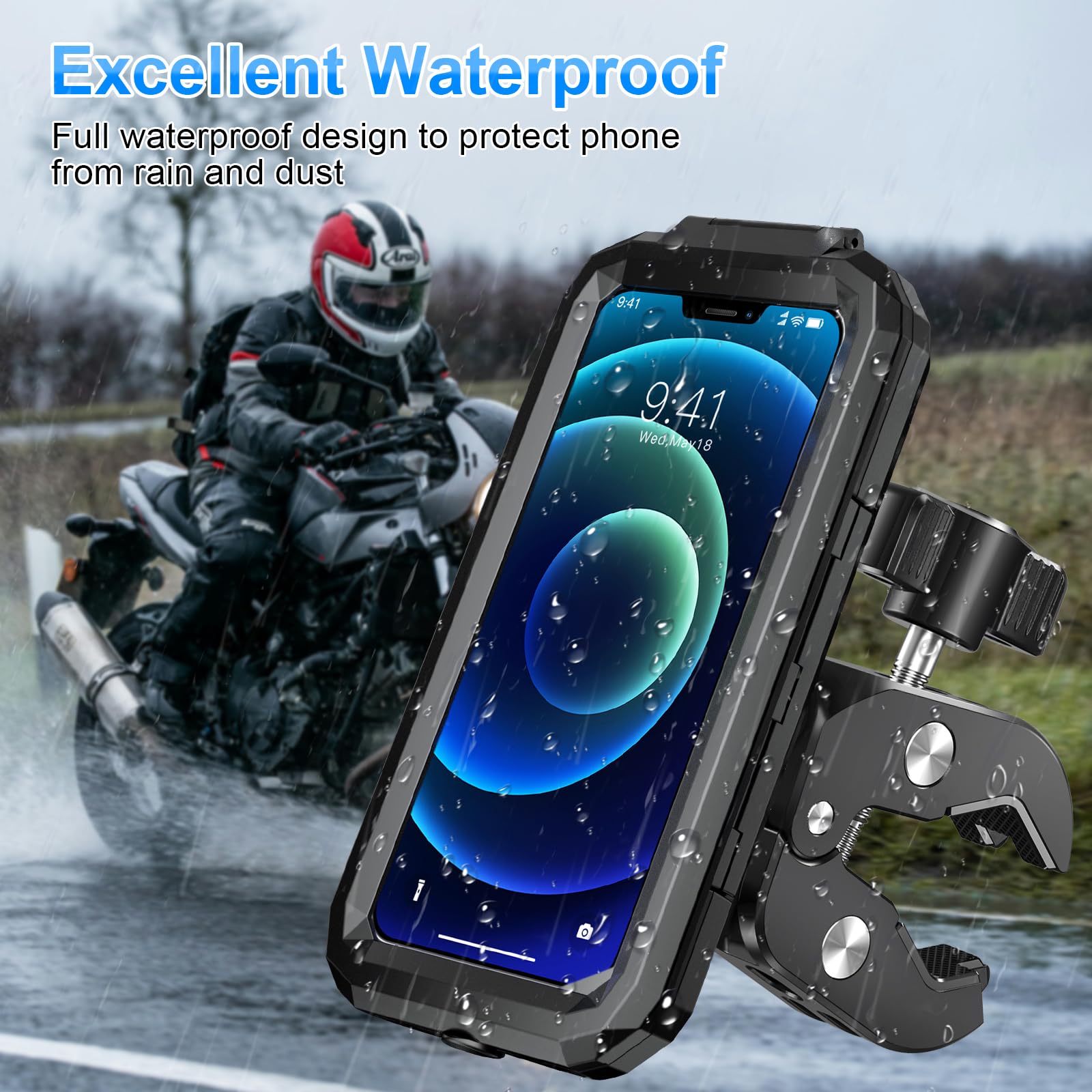 BTNEEU Handyhalterung Motorrad Wasserdicht Universal Fahrrad Handyhalterung Lenker 360° Drehbar Roller Smartphone Handyhalter Anti-Vibration Handy Halterung Moped für 5,5-7,0 Zoll Smartphone