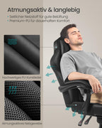 SONGMICS Gaming-Stuhl, Bürostuhl mit Fußstütze, Schreibtischstuhl mit Kopfstütze und Lendenkissen, höhenverstellbar, ergonomisch, bis 150 kg belastbar, tintenschwarz OBG073B05