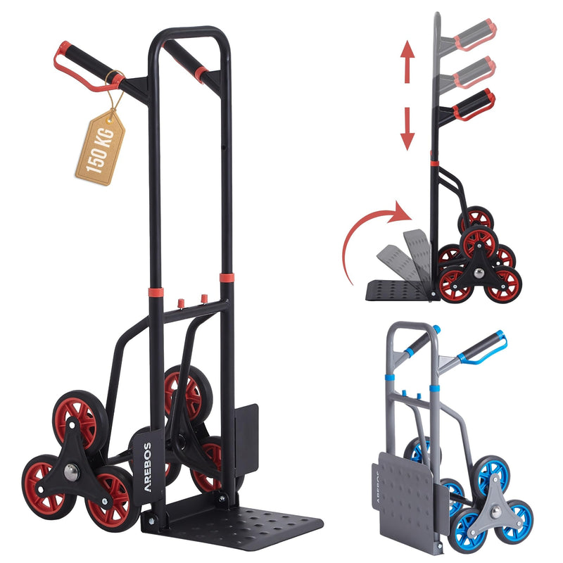 Arebos Treppenkarre Sackkarre | Treppensackkarre klappbar | Treppensteiger mit Hartgummireifen & Stahlrahmen | Transportkarre Staplerkarre | Transportwagen für Umzug & schwere Gegenstände | Schwarz