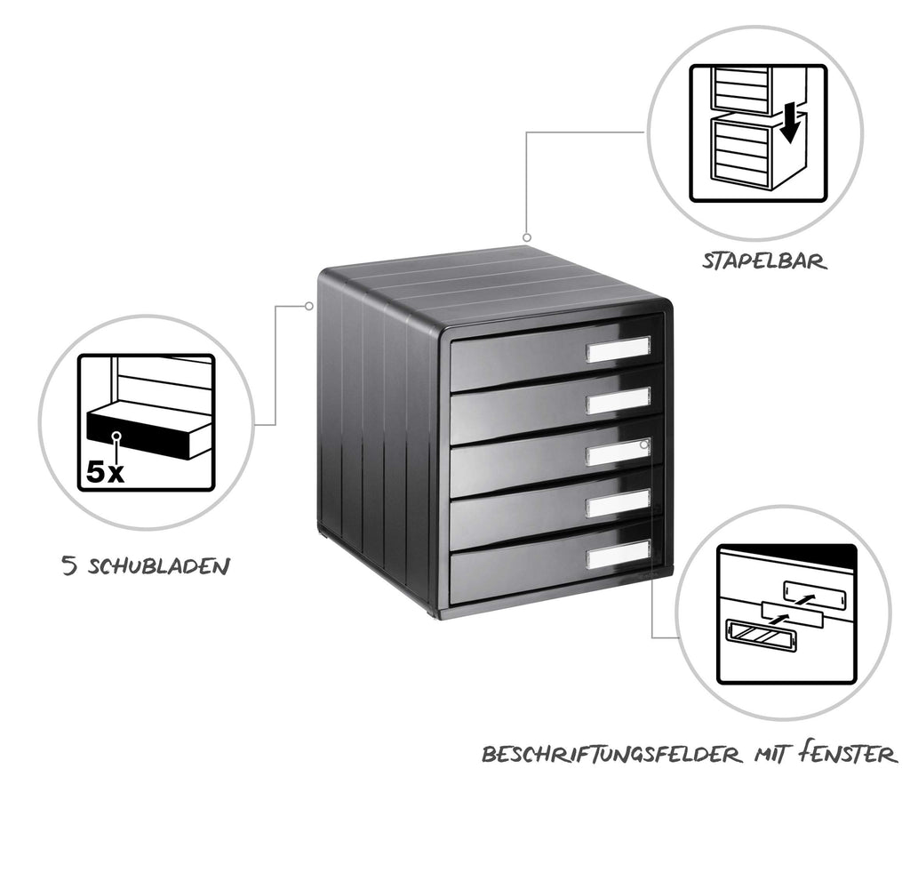 Rotho Timeless Schubladenbox / Bürobox mit 5 Schüben, Kunststoff (PS) BPA-frei, anthrazit, (34.5 x 29.0 x 32.0 cm)