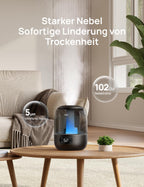 Dreo Luftbefeuchter für das Schlafzimmer, Kaltnebel-Ultraschallgerät mit 30 Stunden Laufzeit, 3L Top-Fill-Tank, Feuchtigkeitssensor, Nachtlicht für Babys, Kinderzimmer, für Pflanzen und Zuhause
