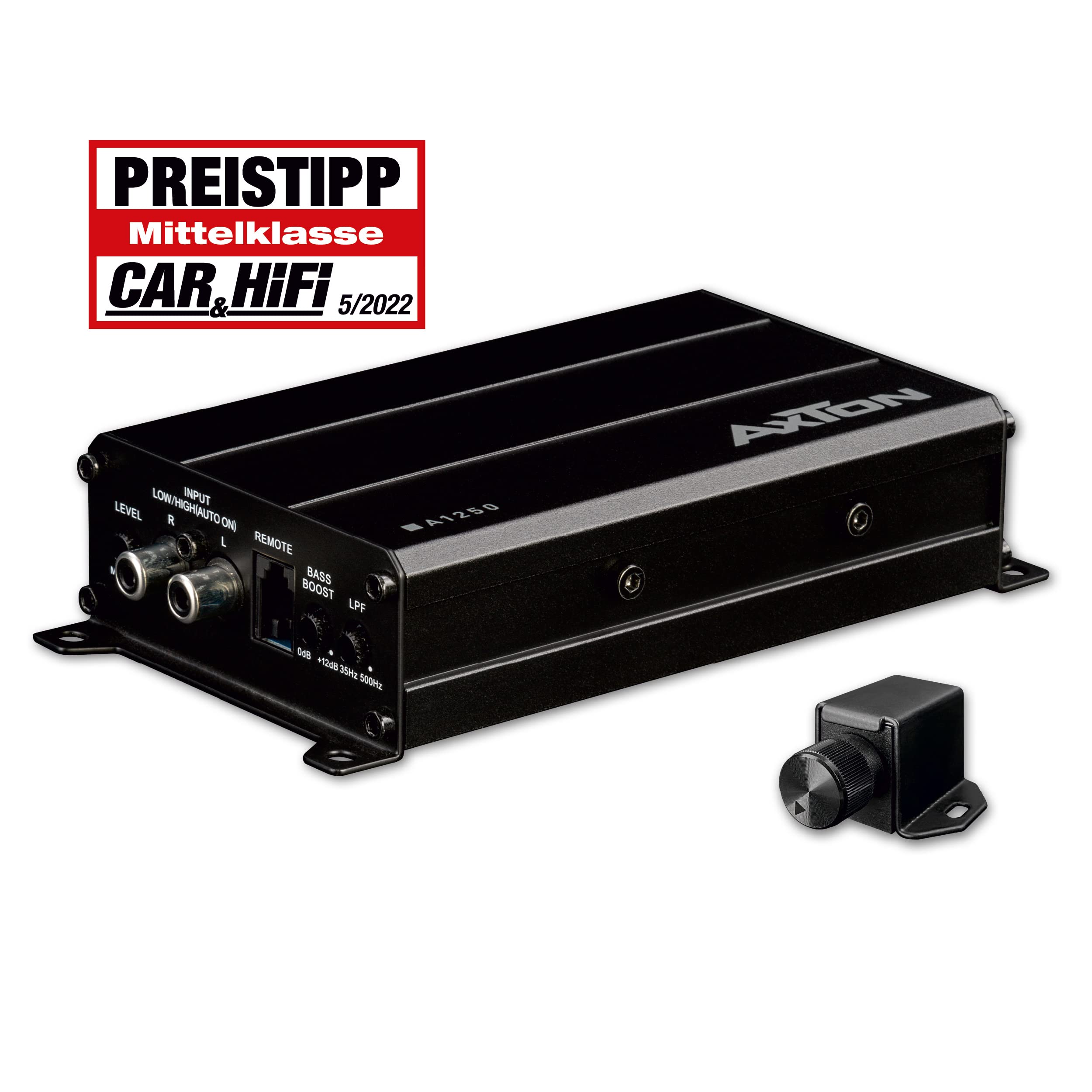 AXTON A1250 – ultra kompakter digitaler Mono Verstärker für Autos und Reisemobile, Mini 1-Kanal Bass Endstufe mit High-Level Eingang, Class-D Amp, 2 Ohm stabil, 1 x 150 Watt