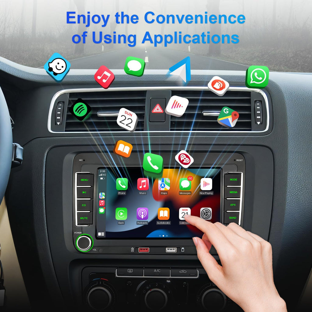 Autoradio mit Navi Bildschirm für VW Golf 5/6 Seat Passat Sharan Tiguan,7 Zoll Golf Radio mit Apple CarPlay & Android Auto Mirrorlink, VW Polo T5 Caddy Radio Bluetooth GPS SWC EQ USB FM, Linux