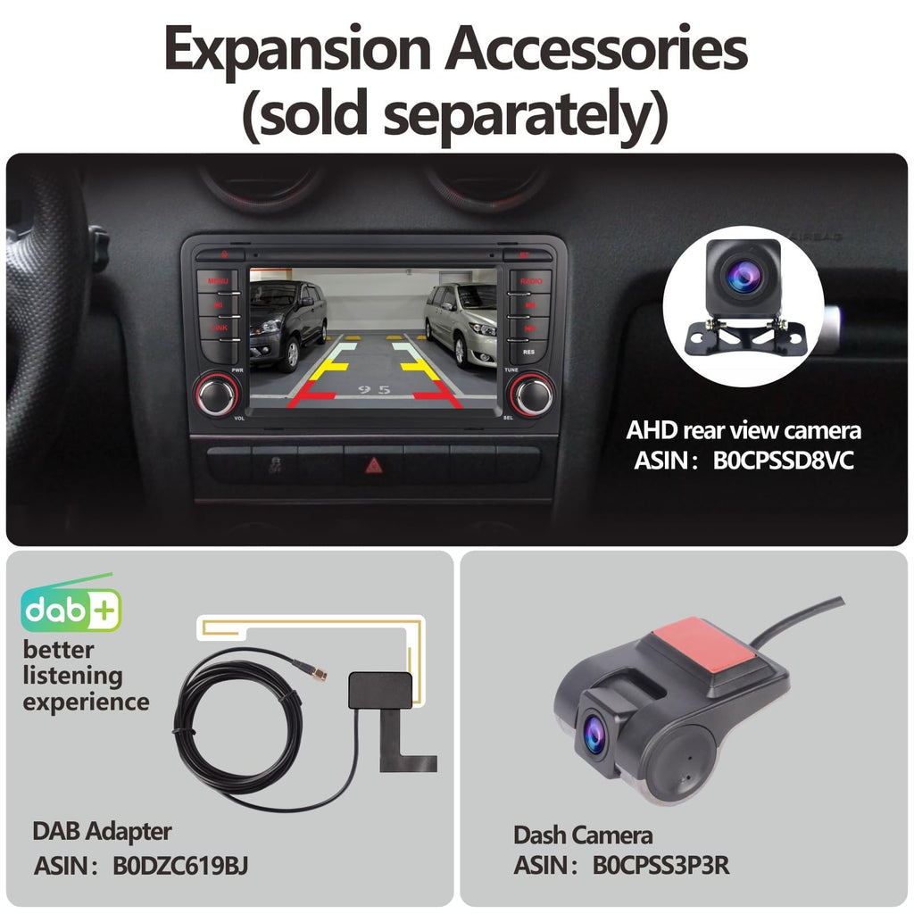 LXKLSZ Autoradio kompatibel mit drahtlos Carplay/Android Auto für Audi A3 S3 RS3 2003-2012 mit IPS Touchscreen/Bluetooth/Mirror Link/FM/AM/USB/RDS