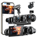 360° Dashcam Auto Vorne Hinten 2K/1080P, 4 Kanal Dash Cam Auto Kamera mit 64GB SD-Karte,3" IPS-Bildschirm,4X 140° Weitwinkel,WDR Nachtsicht (8 IR-LEDs),G-Sensor,24/7 Parkmodus,Loop-Aufnahme, WiFi App