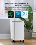 Pro Breeze Luftentfeuchter 6L in 24h Entfeuchtungsleistung - Dehumidifier - Luftentfeuchter elektrisch mit 2L Wassertank, Wäschetrockner, automatischem Feuchtigkeitssensor, Timer - Gegen Schimmel