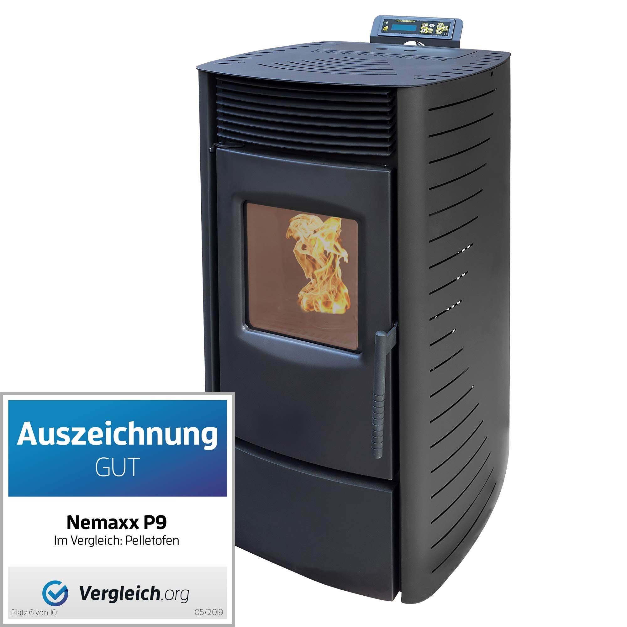 NEMAXX® P9 Pelletofen 11 kW bis 220m³ – Elektrokamin mit ECO-Modus,Wi-Fi Ready,Wochen-Timer & Überhitzungsthermostat für effizientes Heizen – Schwarz
