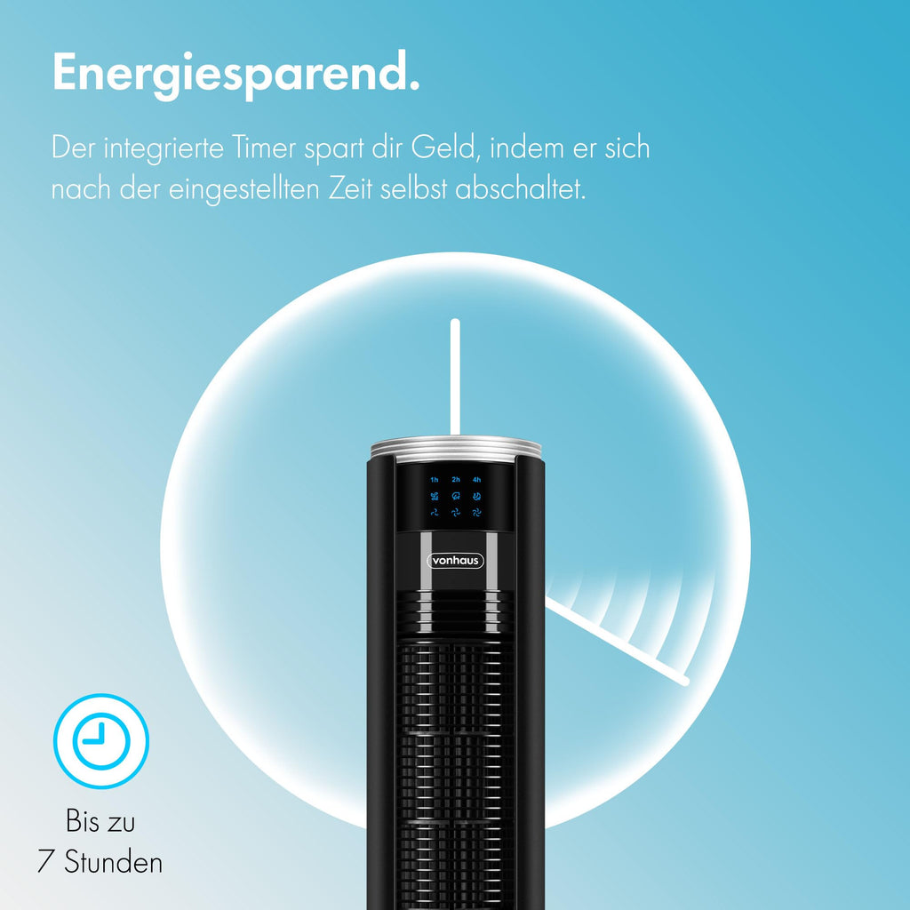 VonHaus 87 cm Turmventilator, Elektroventilator, Schwenkender Ventilator Leise für Jeden Raum, Ventilator mit Fernbedienung, Bodenventilator mit 2 Geschwindigkeiten, 2-Jahres-Versprechen