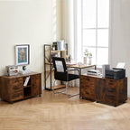 TUKAILAI Rollcontainer Aktenschrank aus Holz, Abschließbar Büroschrank mit 3 Schubladen und Tür, Mobiler Schreibtisch Unterschrank mit 4 Rollen für Büro Arbeitszimmer Wohnzimmer, 40×60×57 cm, Braun