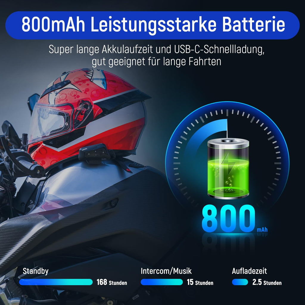 LEXIN MeshCom Mesh 3.0 Helm Intercom, Motorrad Headset Bluetooth 5.0, Motorradhelm Kommunikationssystem mit CVC und DSP Geräuschunterdrückung, Multi-Audio Funktion, IP67 Wasserdicht, Einzelpack