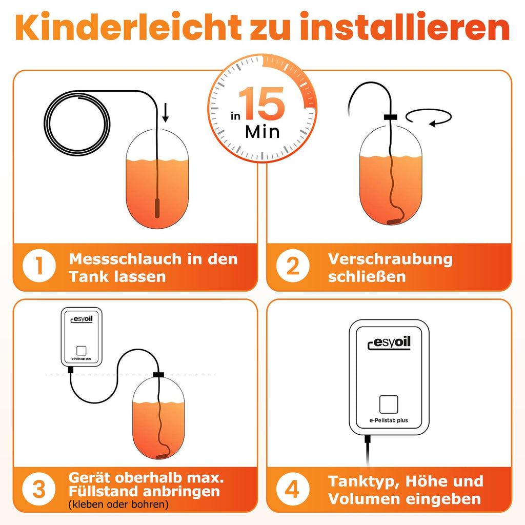 esyoil e-Peilstab: Digitale Füllstandsanzeige für Heizöltank/Öltank | Anzeige in Liter, Zentimeter und Prozent | einfache Montage | kein WLAN erforderlich