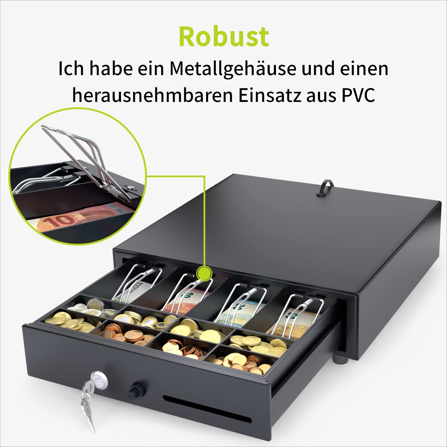 ACROPAQ Kassenschublade - Öffnung manuell mit Druckknopf, Kassenlade 33 x 33 cm, Unterbau geeignet - Kasse, Cash Register, Bargeldkasse - Schwarz