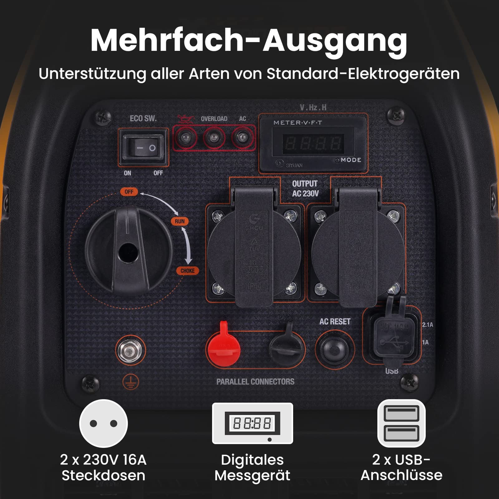 maXpeedingrods 2300W Inverter Stromerzeuger Superleise Tragbarer für Outdoor Camping Wohnmobil 4 Takt Leicht Notstromaggregat Benzin für Reise Garage, Wohnwagen mit USB und 230 V Steckdosen